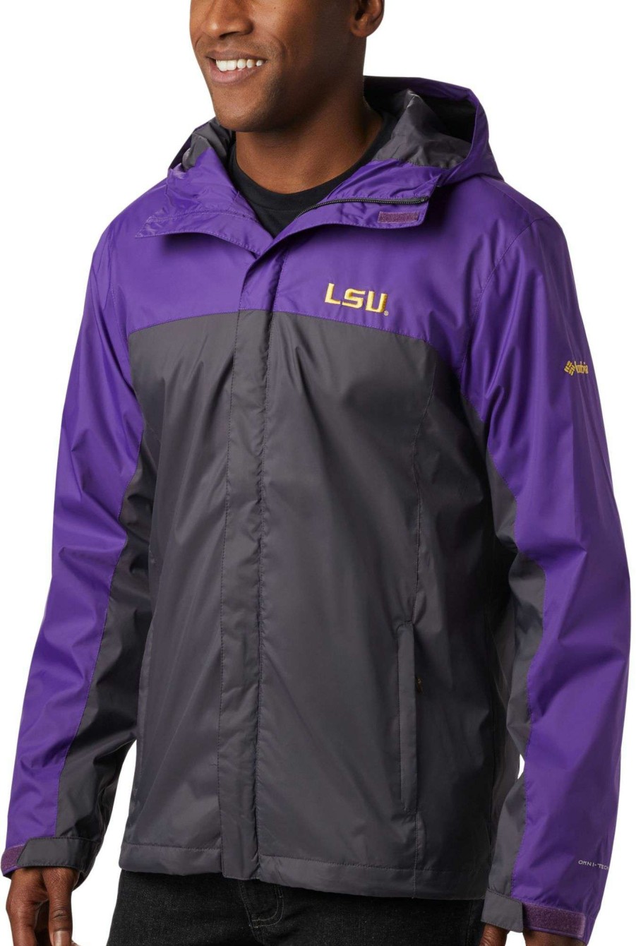 Jackets * | Columbia Men'S Lsu Tigers Purple/Grey Glennaker Storm Jacket