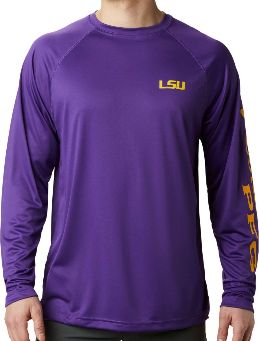 Shirts * | Columbia Men'S Lsu Tigers Purple Terminal Tackle Long Sleeve T-Shirt