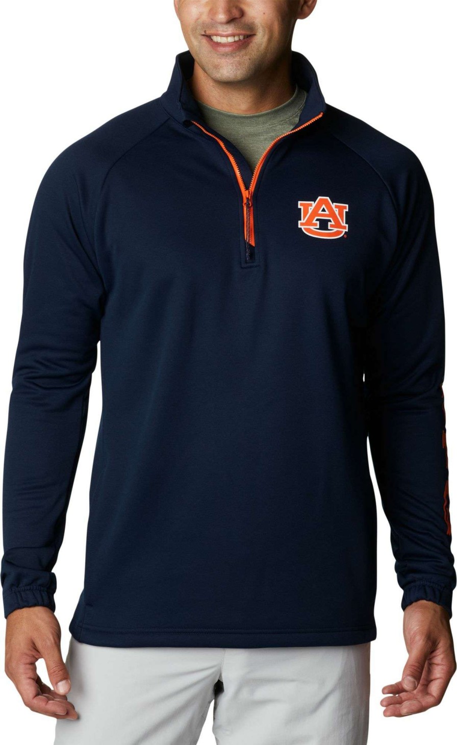 Jackets * | Columbia Men'S Auburn Tigers Blue Pfg Terminal Tackle Quarter-Zip Pullover Shirt