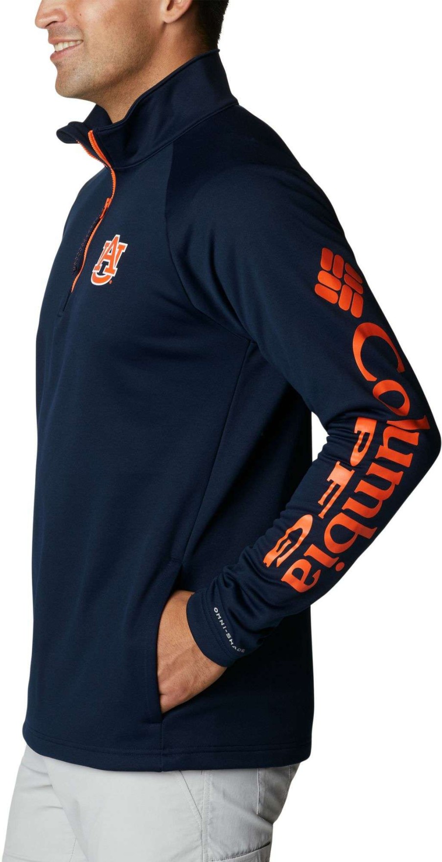 Jackets * | Columbia Men'S Auburn Tigers Blue Pfg Terminal Tackle Quarter-Zip Pullover Shirt