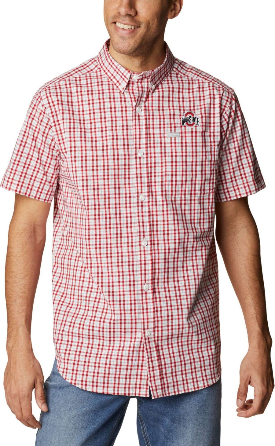 Shirts * | Columbia Men'S Ohio State Buckeyes Scarlet Rapid Rivers Button Down Shirt