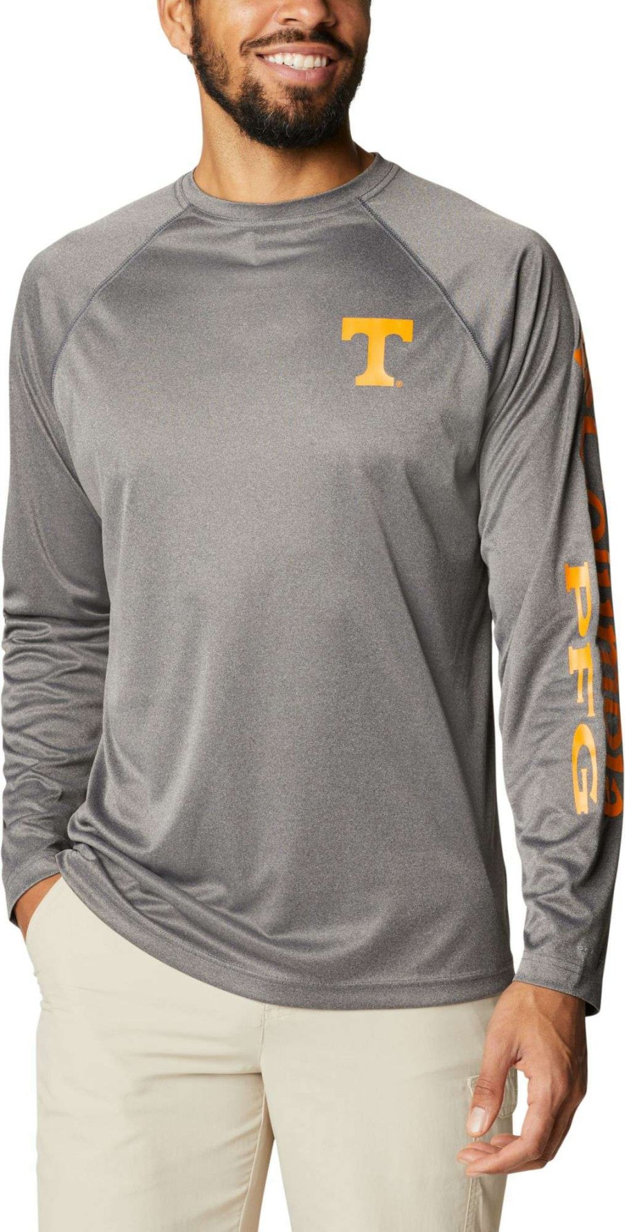 Shirts * | Columbia Men'S Tennessee Volunteers Grey Terminal Tackle Long Sleeve T-Shirt