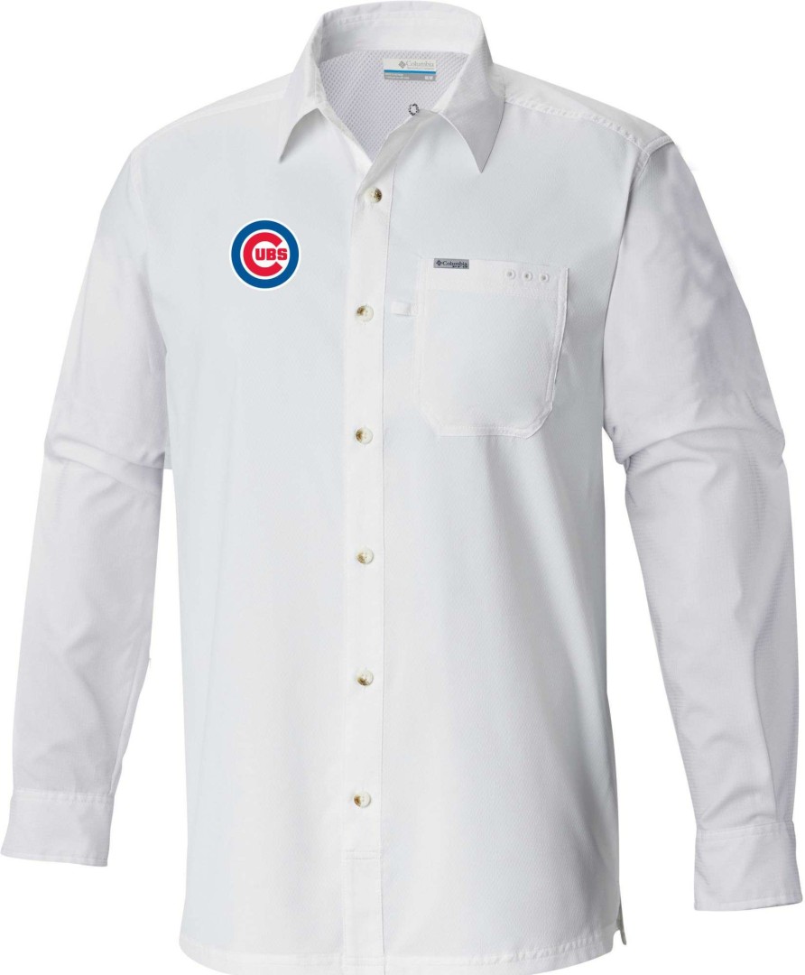 Shirts * | Columbia Men'S Chicago Cubs White Slack Tide Long Sleeve T-Shirt