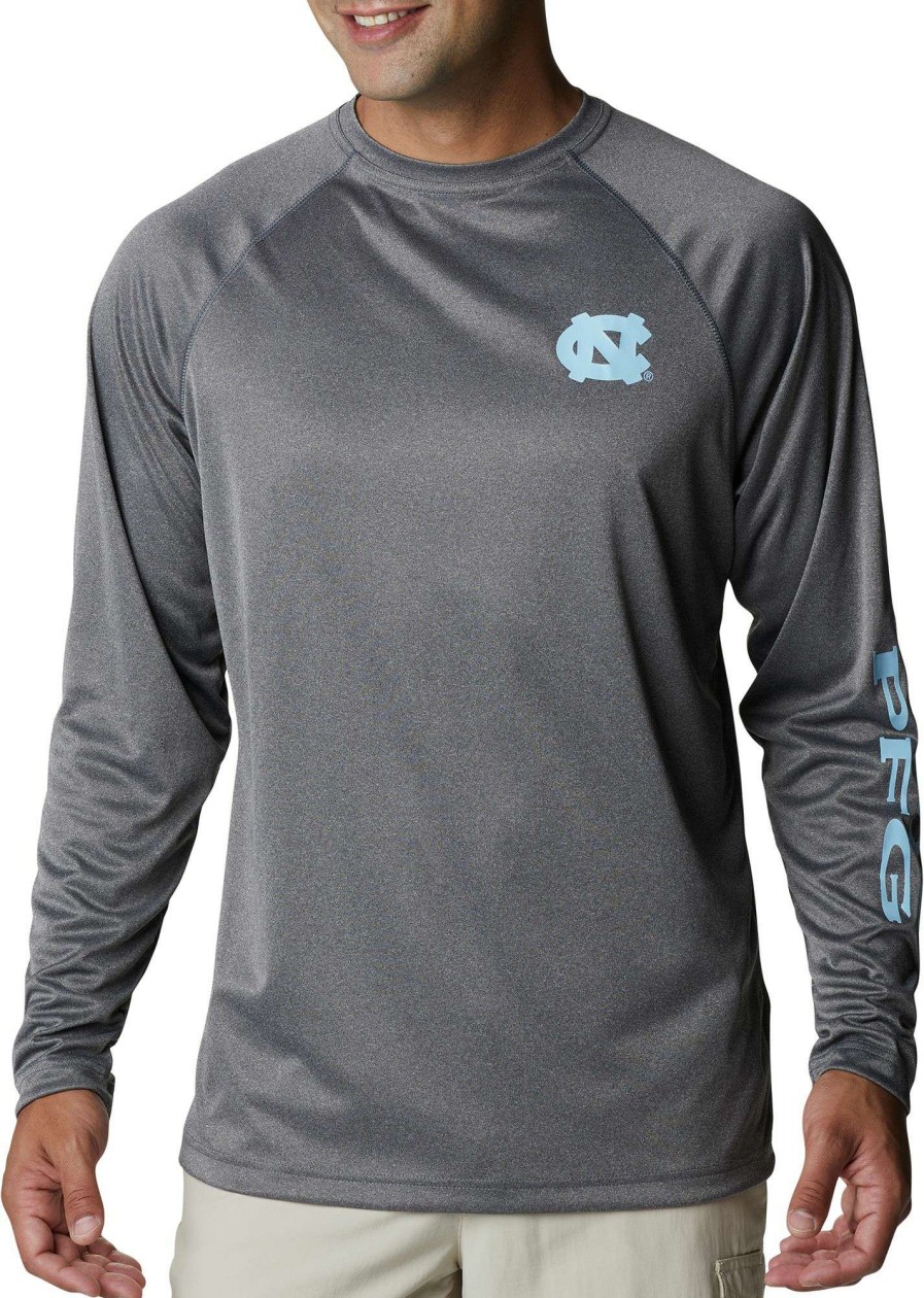 Shirts * | Columbia Men'S North Carolina Tar Heels Charcoal Heather Gray Clg Terminal Tackle Long Sleeve Shirt