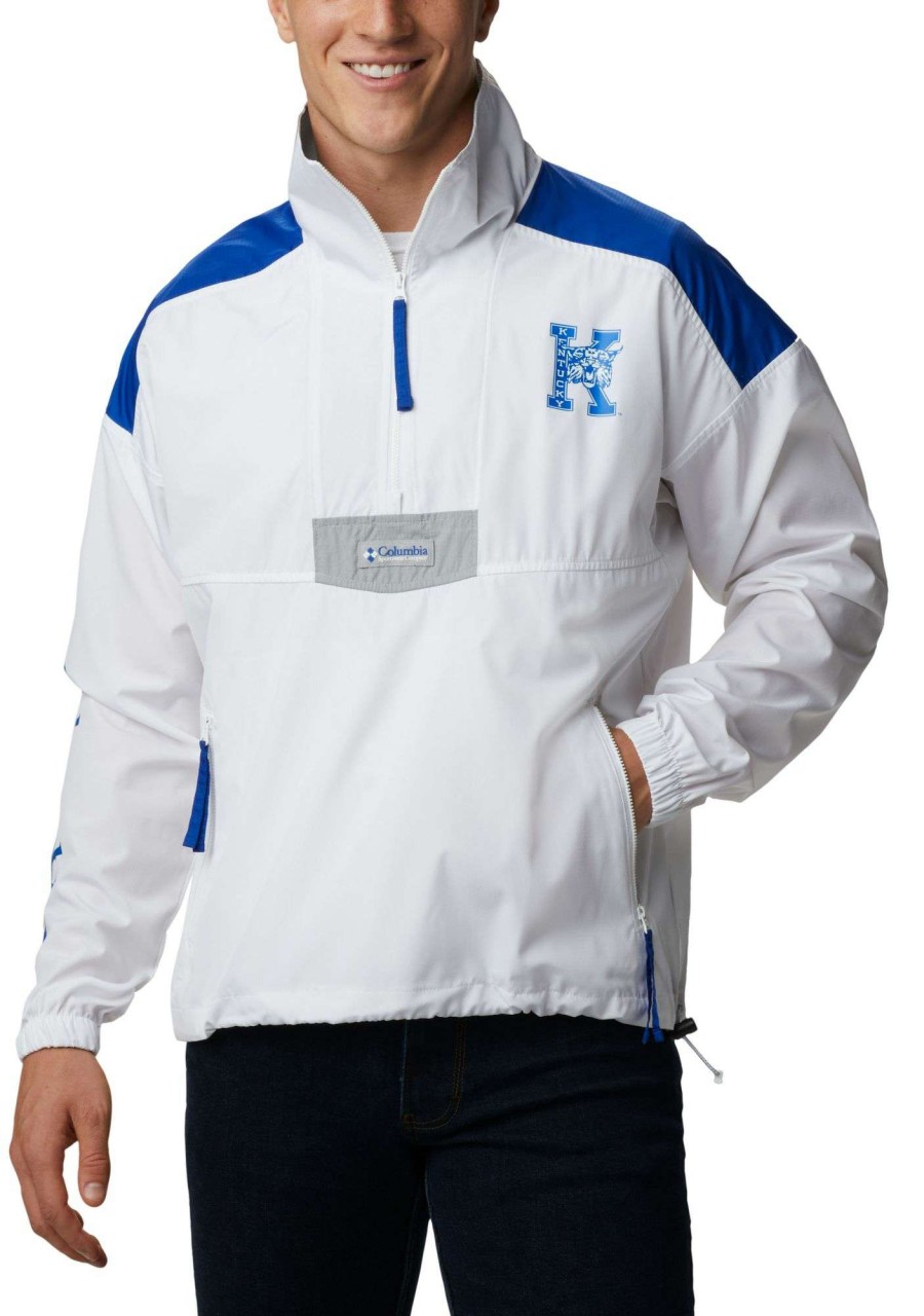 Jackets * | Columbia Men'S Kentucky Wildcats Santa Ana Quarter-Zip Anorak White Jacket