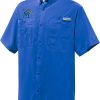 Shirts * | Columbia Men'S Memphis Tigers Blue Button-Down Performance Short Sleeve Shirt