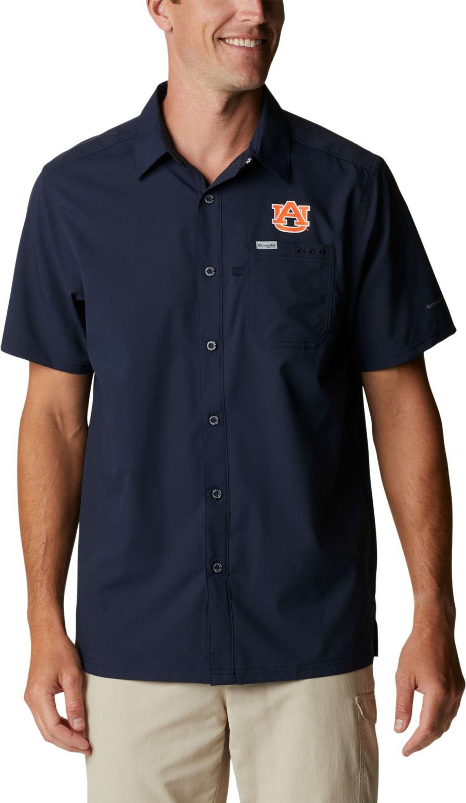 Shirts * | Columbia Men'S Auburn Tigers Blue Slack Tide Button-Down Shirt