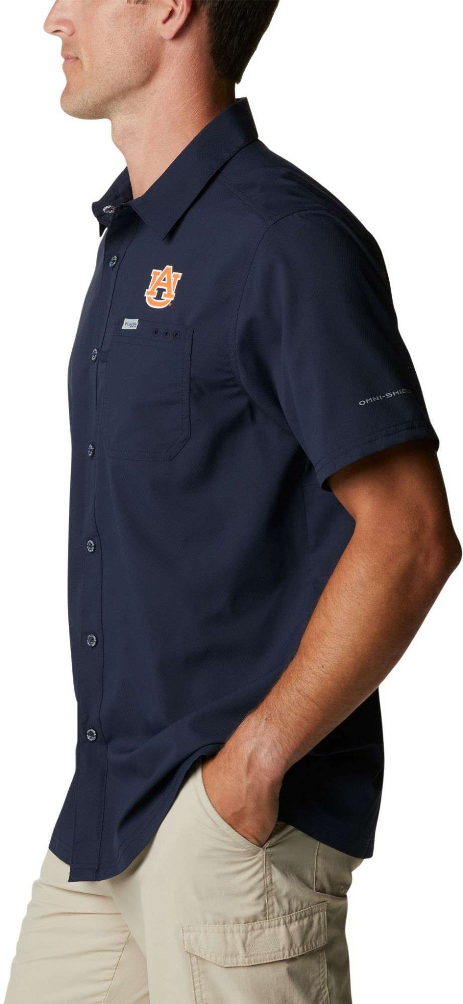 Shirts * | Columbia Men'S Auburn Tigers Blue Slack Tide Button-Down Shirt