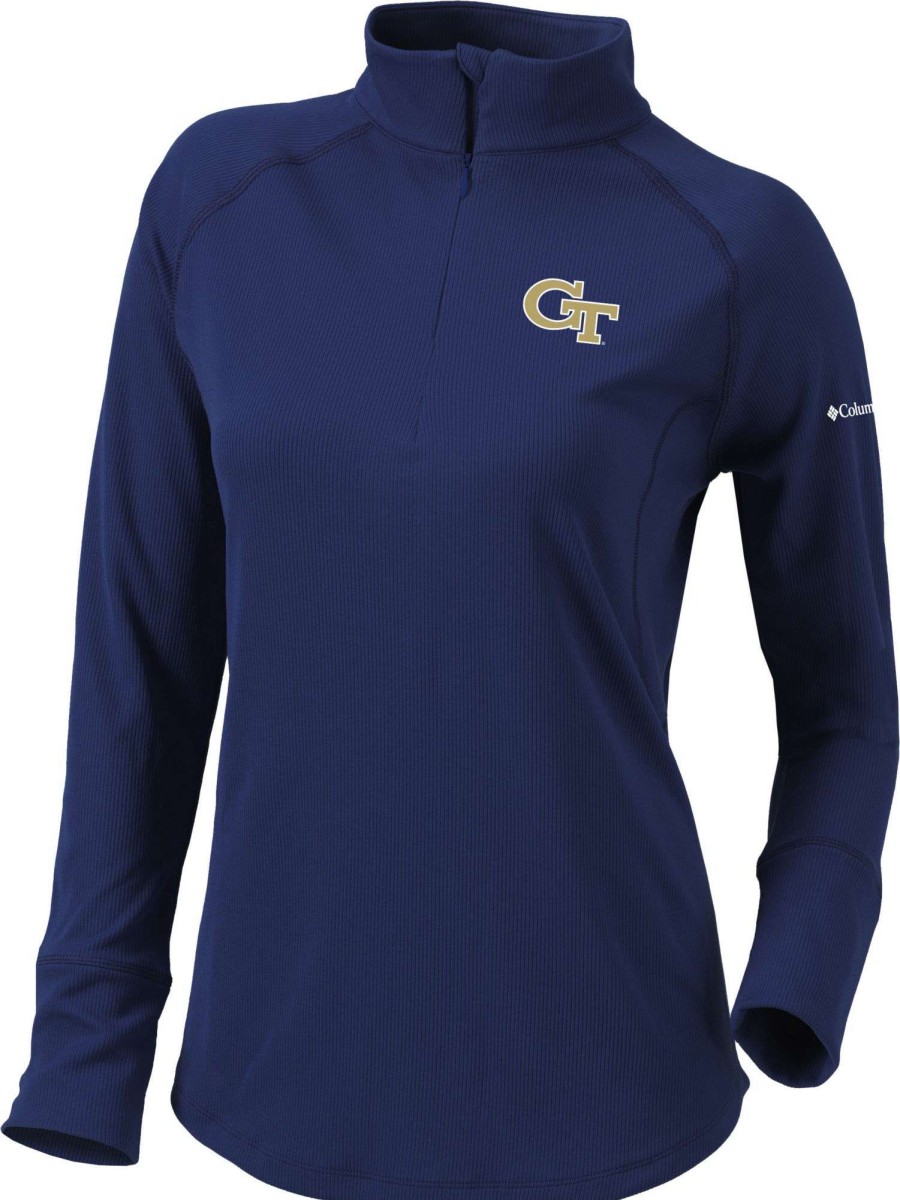 Jackets * | Columbia Women'S Georgia Tech Yellow Jackets Navy Flop Shot Half-Zip Pullover Shirt