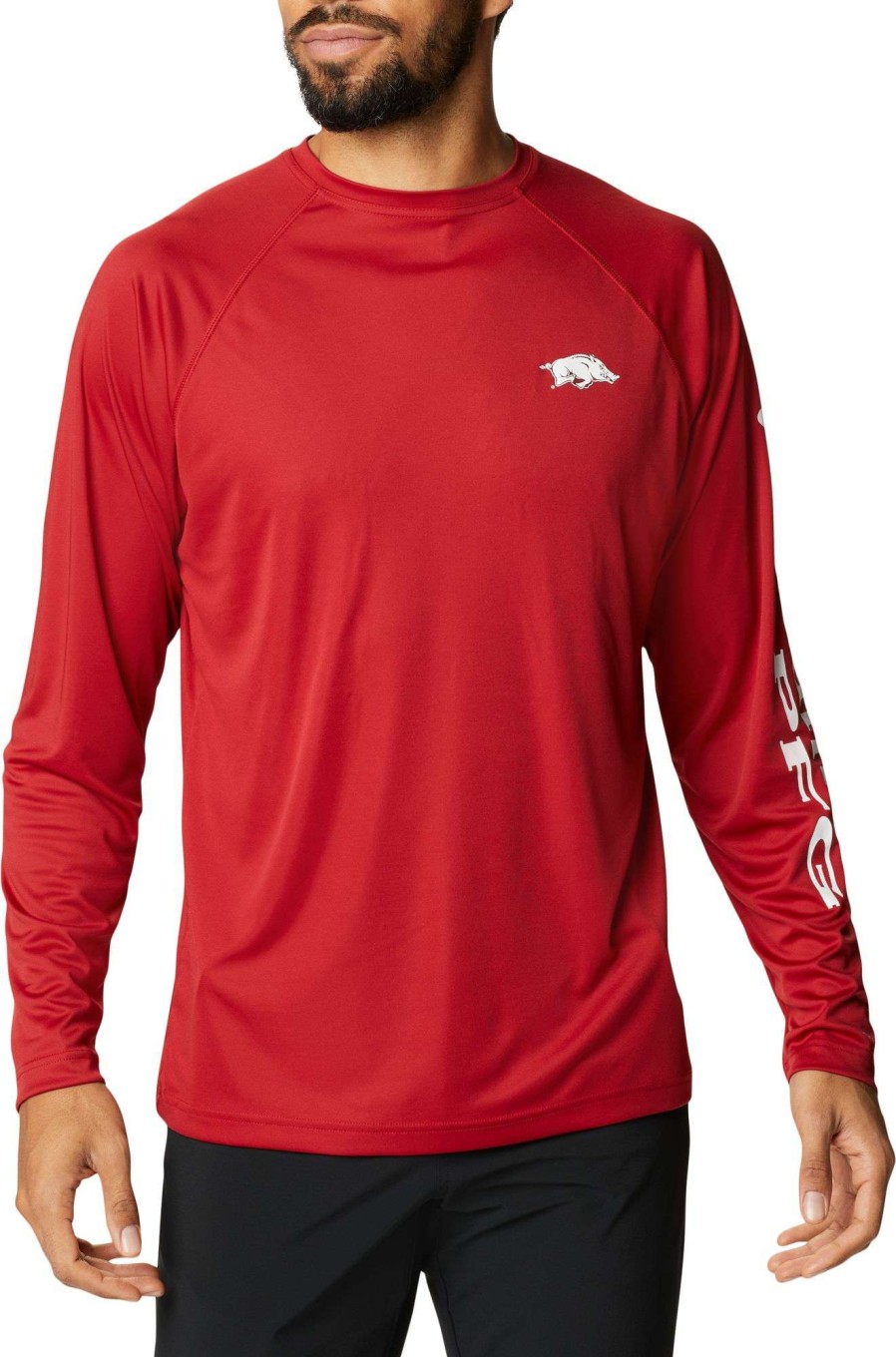 Shirts * | Columbia Men'S Arkansas Razorbacks Cardinal Terminal Tackle Long Sleeve T-Shirt