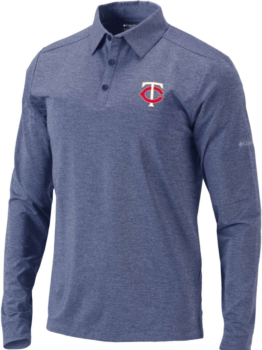 Shirts * | Columbia Men'S Minnesota Twins Navy Pin High Long Sleeve Polo