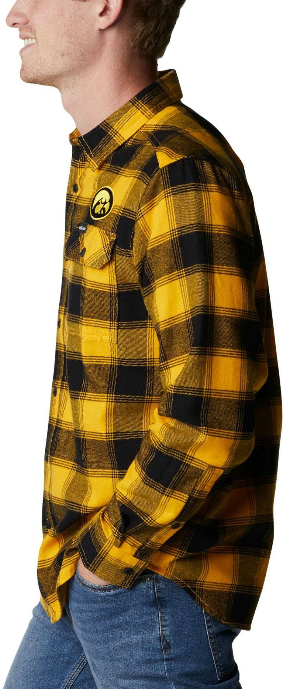 Shirts * | Columbia Men'S Iowa Hawkeyes Gold Plaid Flare Gun Flannel Button Down Long Sleeve Shirt