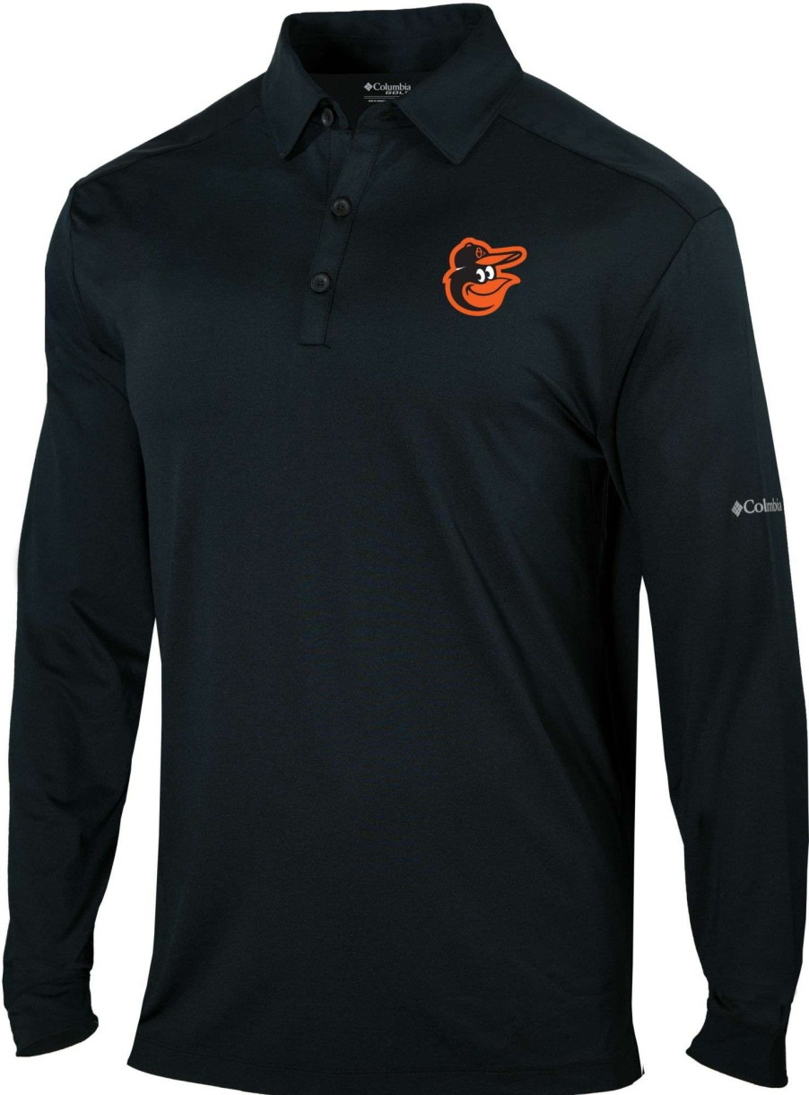 Shirts * | Columbia Men'S Baltimore Orioles Black Pin High Long Sleeve Polo