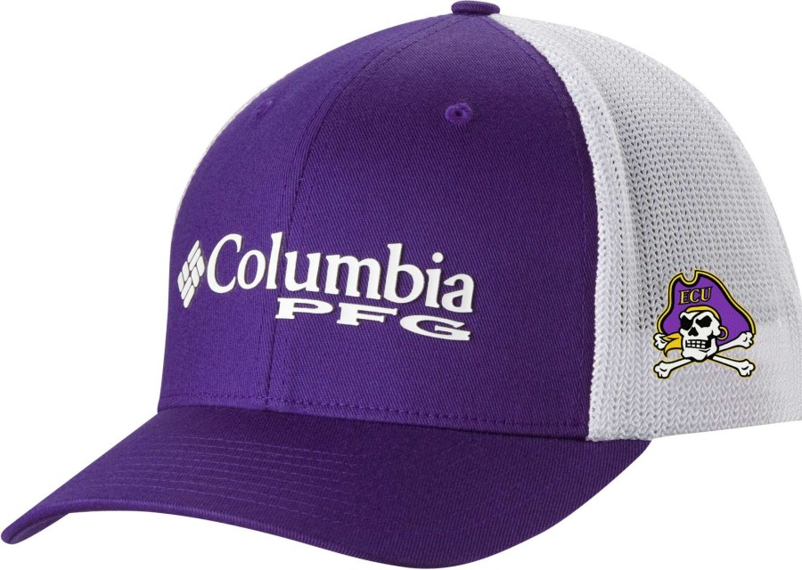 Hats * | Columbia Men'S East Carolina Pirates Purple Pfg Mesh Fitted Hat