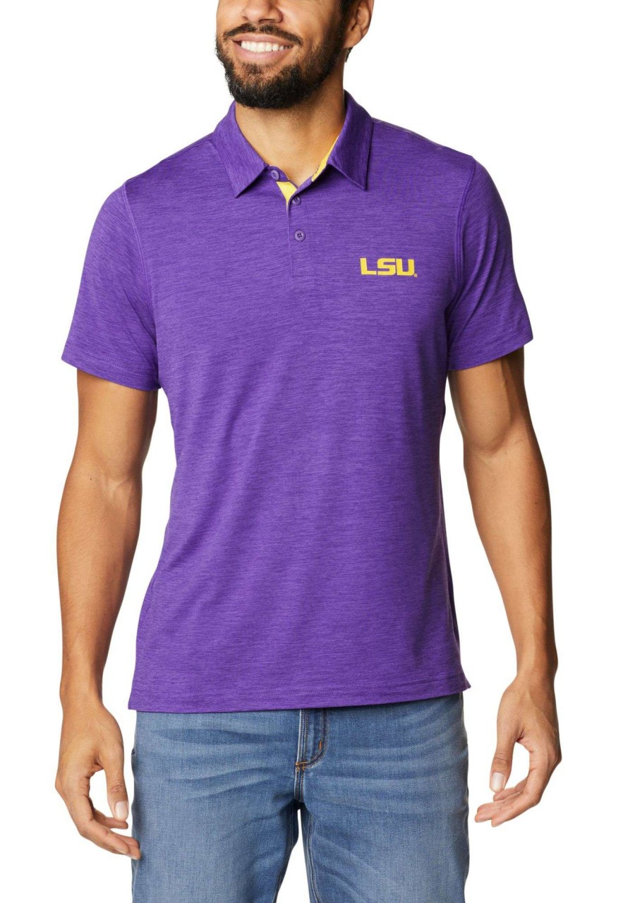 Shirts * | Columbia Men'S Lsu Tigers Purple Tech Trail Polo