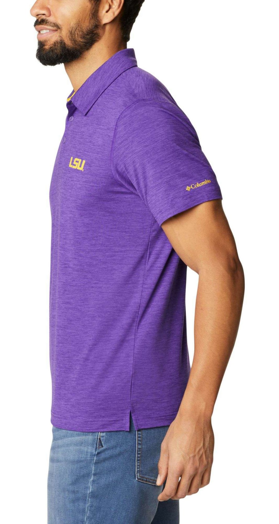 Shirts * | Columbia Men'S Lsu Tigers Purple Tech Trail Polo