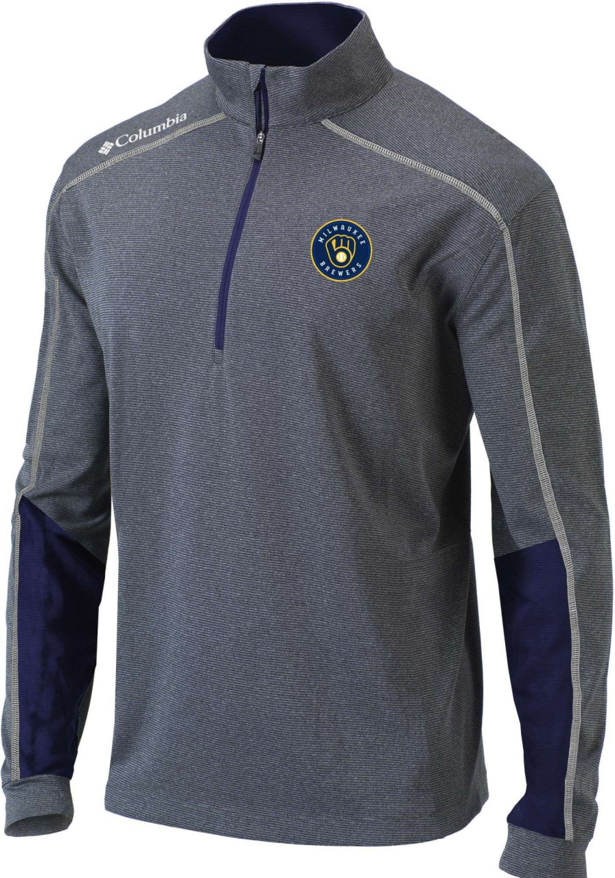 Jackets * | Columbia Men'S Milwaukee Brewers Navy Shotgun 2.0 Quarter-Zip Shirt