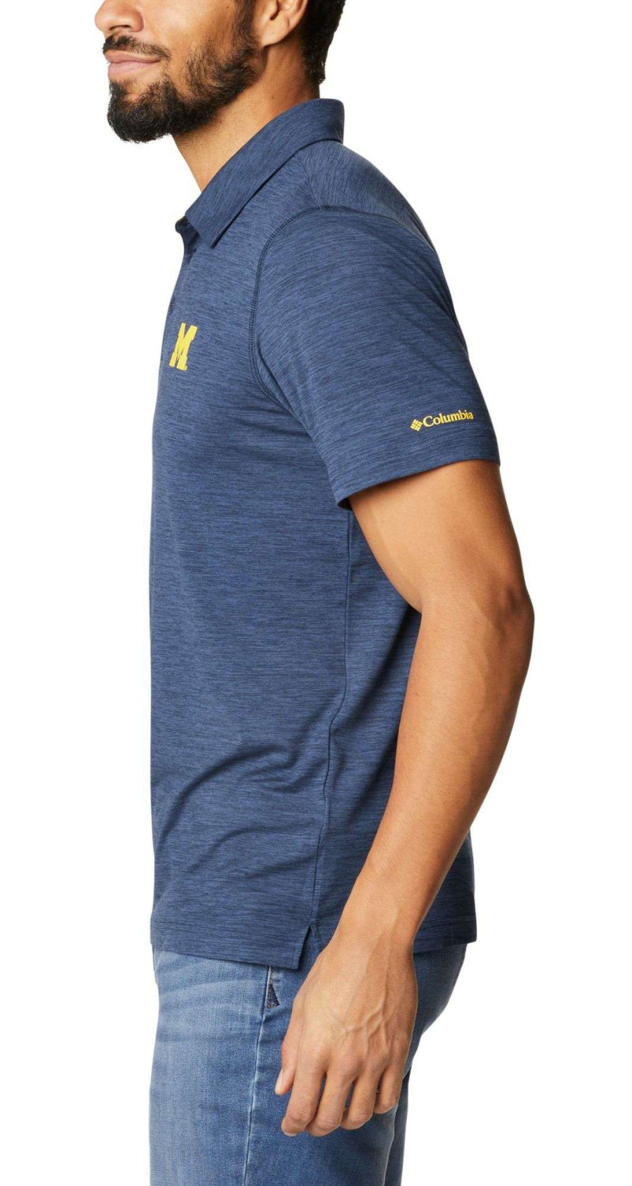 Shirts * | Columbia Men'S Michigan Wolverines Blue Tech Trail Polo