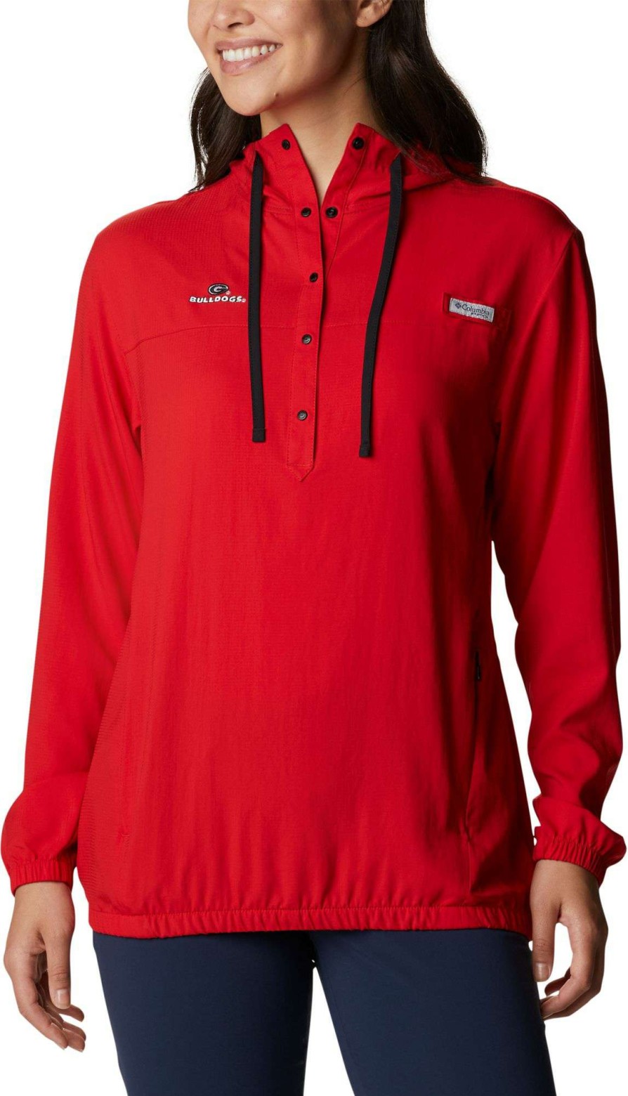 Sweatshirts * | Columbia Women'S Georgia Bulldogs Red Pfg Tamiami Quarter-Snap Long Sleeve Hooded Shirt