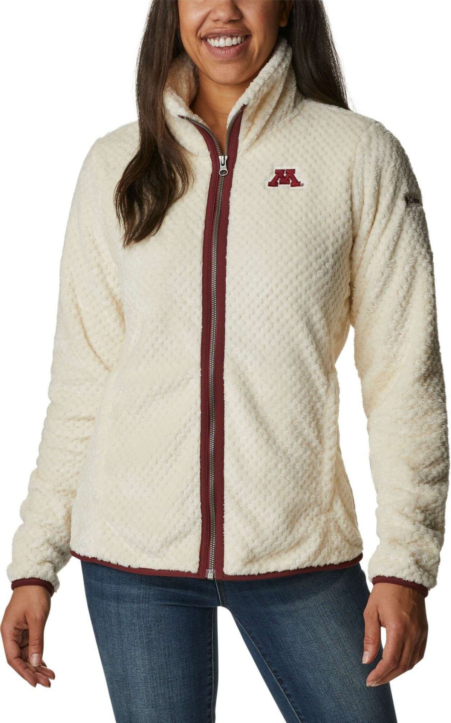 Jackets * | Columbia Women'S Minnesota Golden Gophers White Fire Side Sherpa Full-Zip Jacket