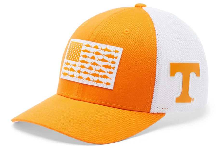 Hats * | Columbia Men'S Tennessee Volunteers Tennessee Orange Pfg Fish Flag Mesh Fitted Hat