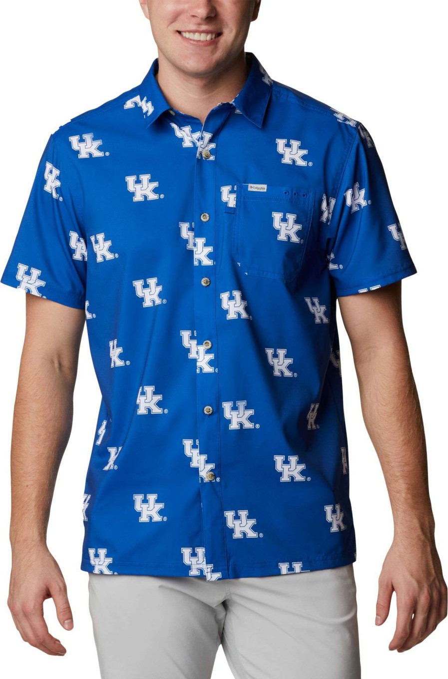 Shirts * | Columbia Men'S Kentucky Wildcats Blue Super Slack Button Down Shirt