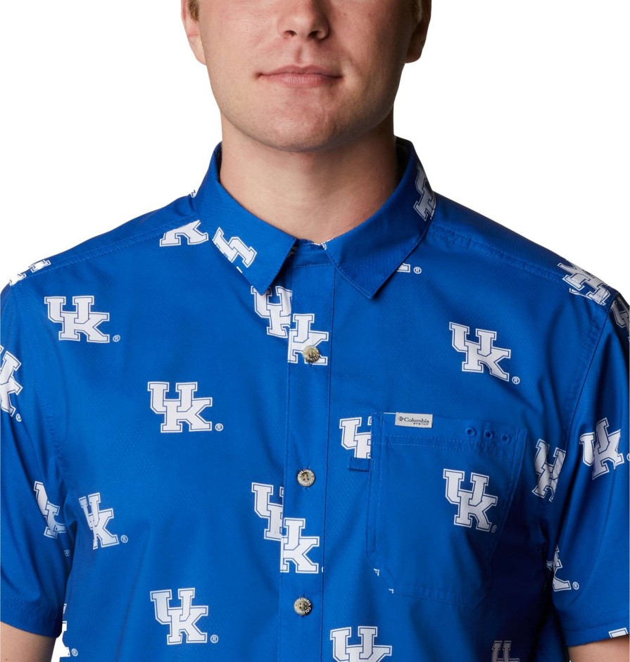 Shirts * | Columbia Men'S Kentucky Wildcats Blue Super Slack Button Down Shirt