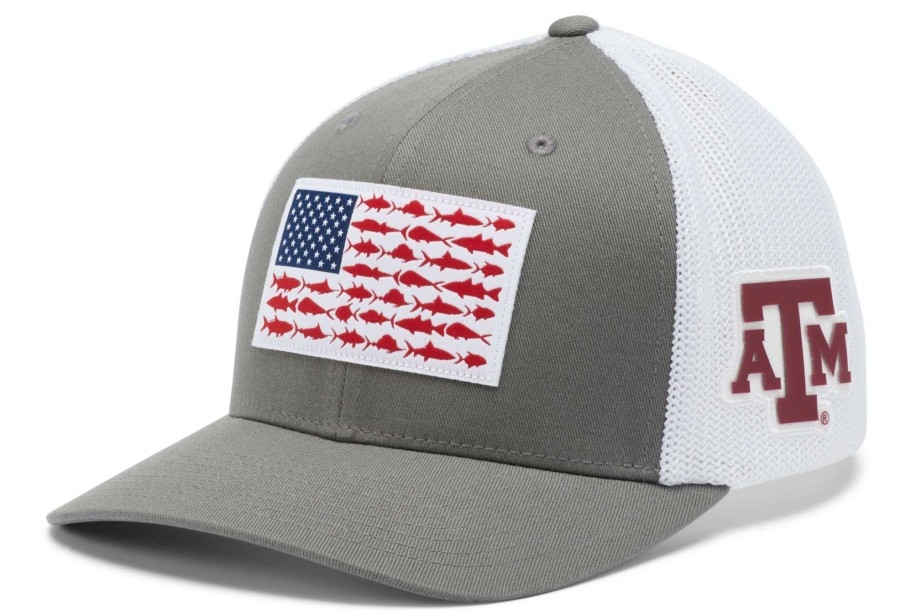 Hats * | Columbia Men'S Texas A&M Aggies Grey Pfg Fish Flag Mesh Fitted Hat