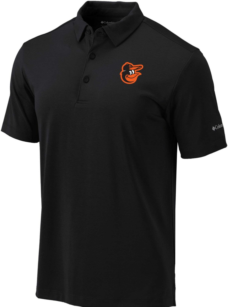 Shirts * | Columbia Men'S Baltimore Orioles Black Drive Performance Polo