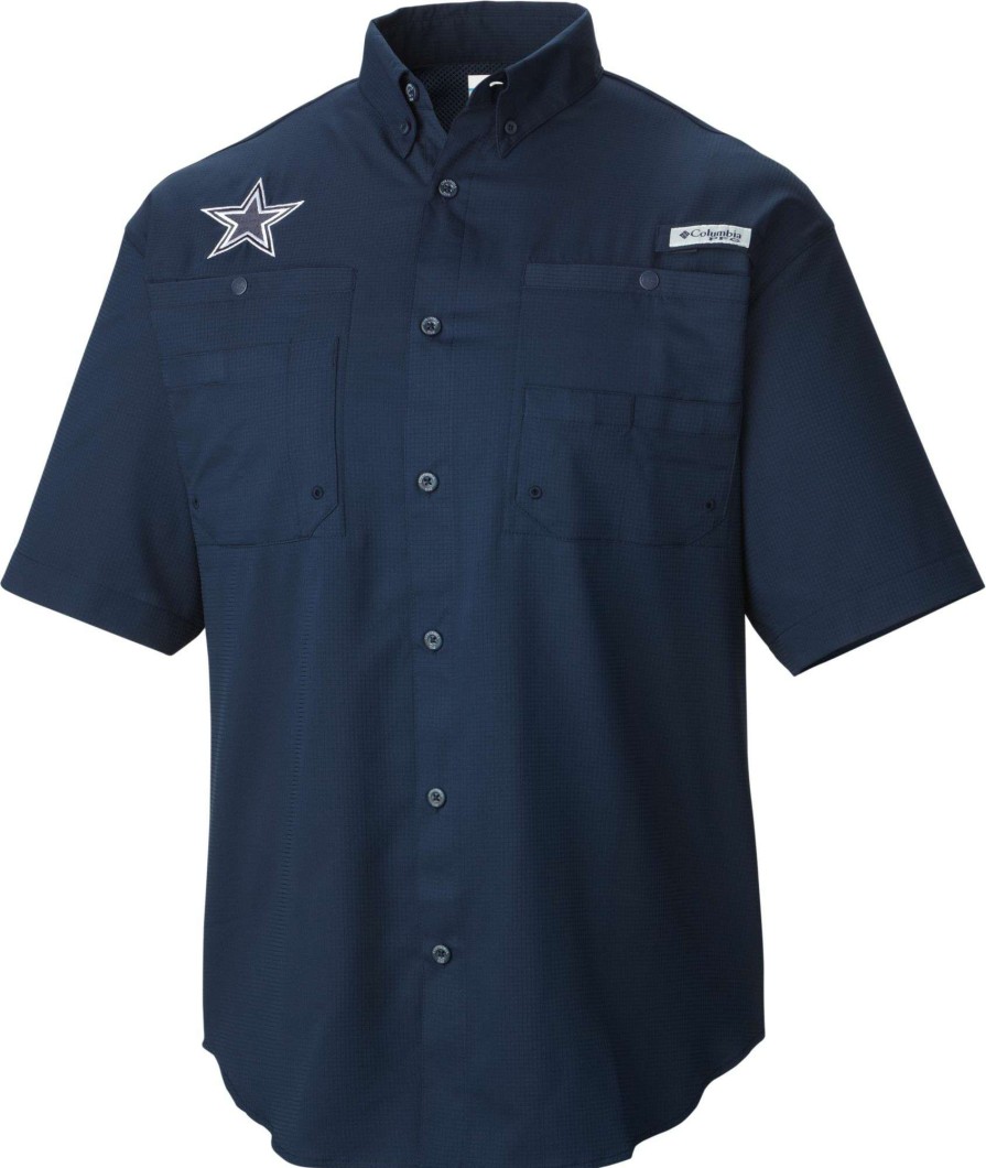 Shirts * | Columbia Men'S Dallas Cowboys Tamiami Navy Button Up Shirt