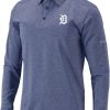 Shirts * | Columbia Men'S Detroit Tigers Navy Pin High Long Sleeve Polo