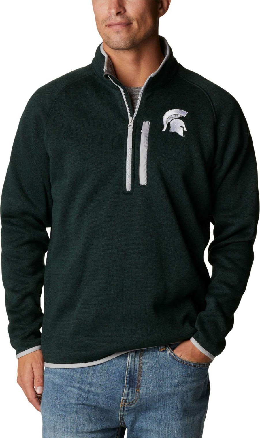 Jackets * | Columbia Men'S Michigan State Spartans Green Canyon Point Half-Zip Pullover Fleece Jacket