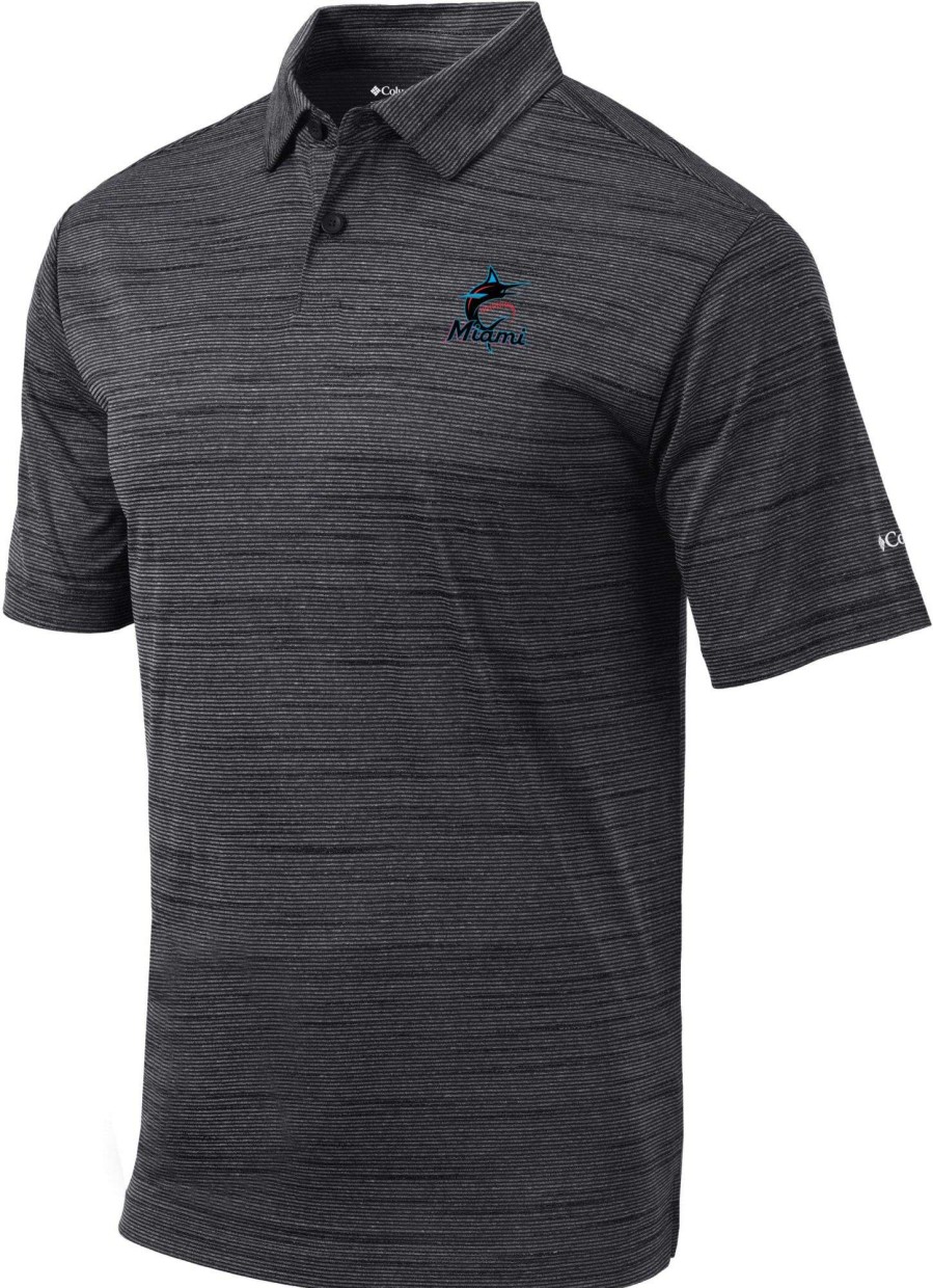 Shirts * | Columbia Men'S Miami Marlins Gray Omni-Wick Set Performance Polo