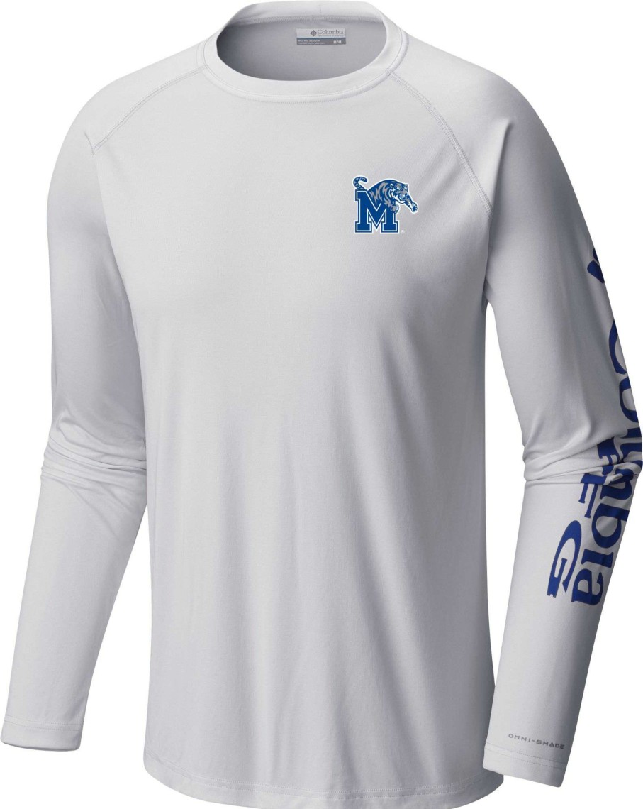 Shirts * | Columbia Men'S Memphis Tigers White Terminal Tackle Long Sleeve T-Shirt