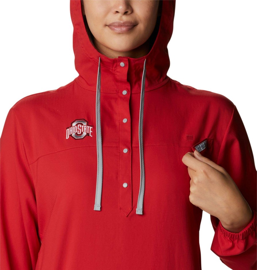 Sweatshirts * | Columbia Women'S Ohio State Buckeyes Red Tamiami Quarter-Snap Long Sleeve Hooded Shirt