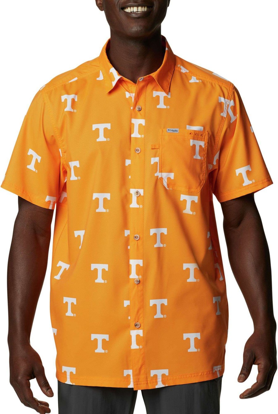 Shirts * | Columbia Men'S Tennessee Volunteers Tennessee Orange Clg Super Slack Tide Short Sleeve Shirt