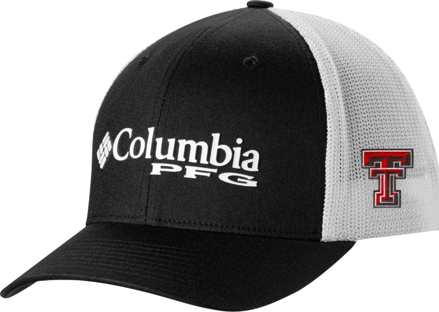 Hats * | Columbia Men'S Texas Tech Red Raiders Black Pfg Mesh Adjustable Hat