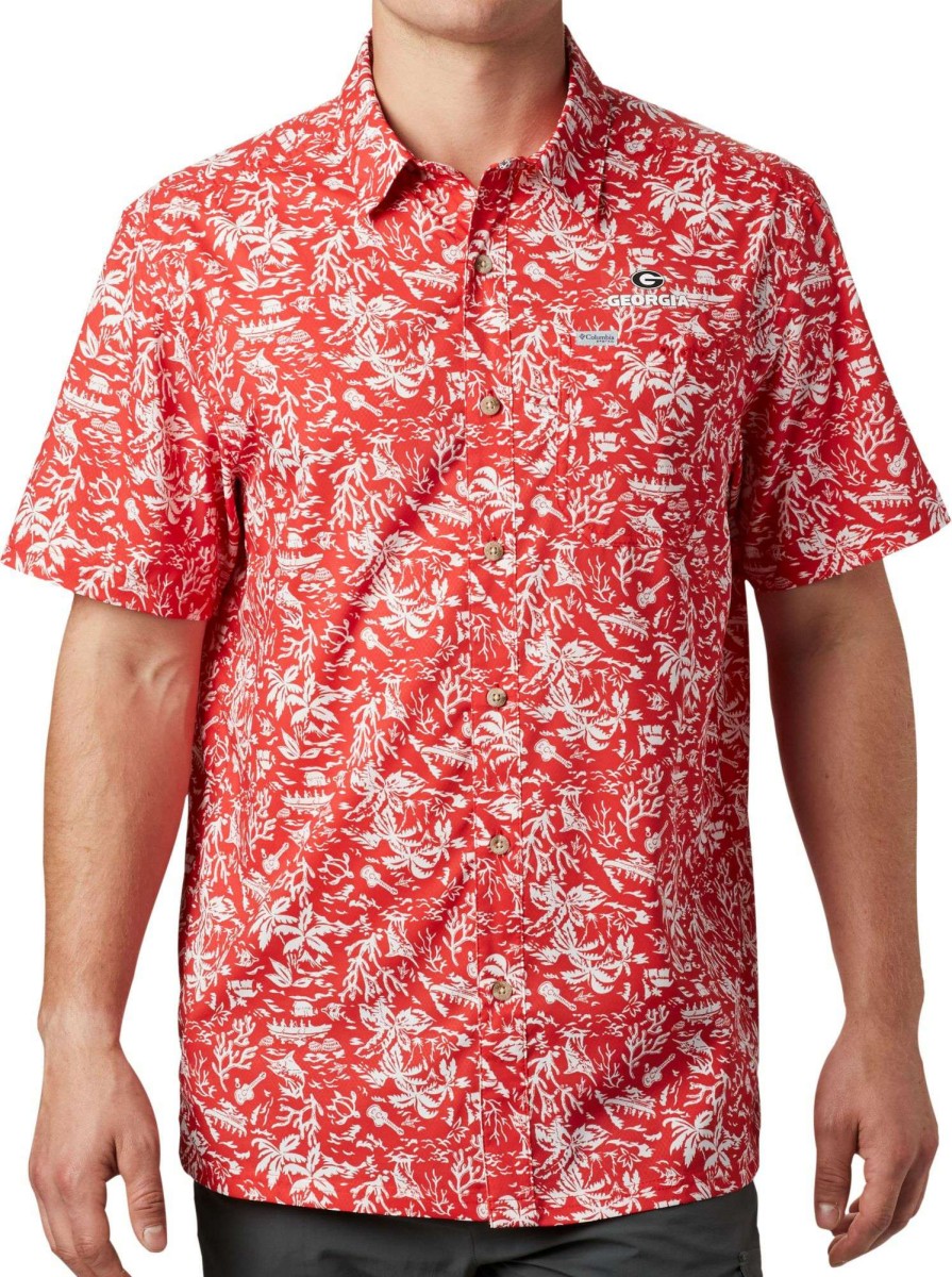 Shirts * | Columbia Men'S Georgia Bulldogs Red Super Slack Tide Button-Down Shirt