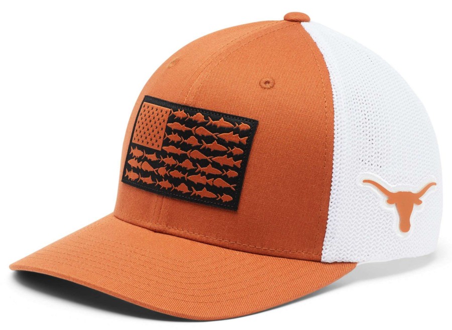 Hats * | Columbia Men'S Texas Longhorns Burnt Orange Pfg Flag Mesh Fitted Hat