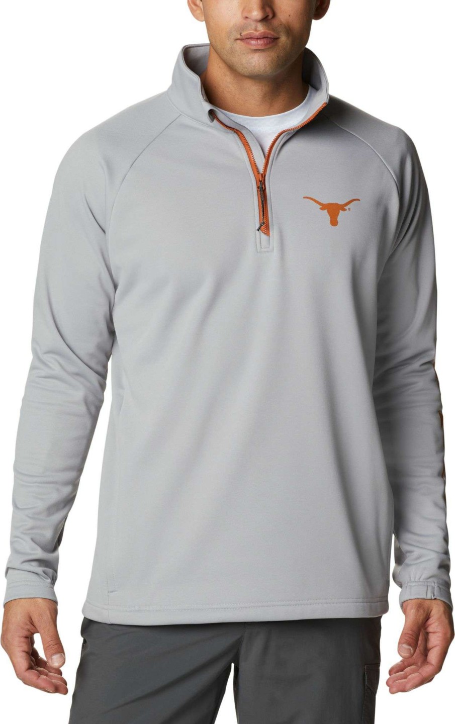 Jackets * | Columbia Men'S Texas Longhorns Grey Pfg Terminal Tackle Quarter-Zip Pullover Shirt