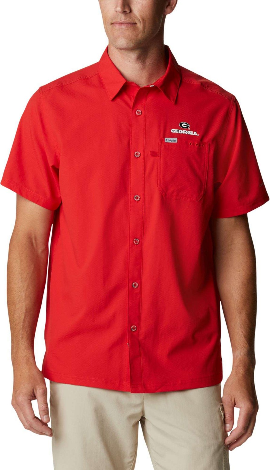 Shirts * | Columbia Men'S Georgia Bulldogs Red Slack Tide Button-Down Shirt