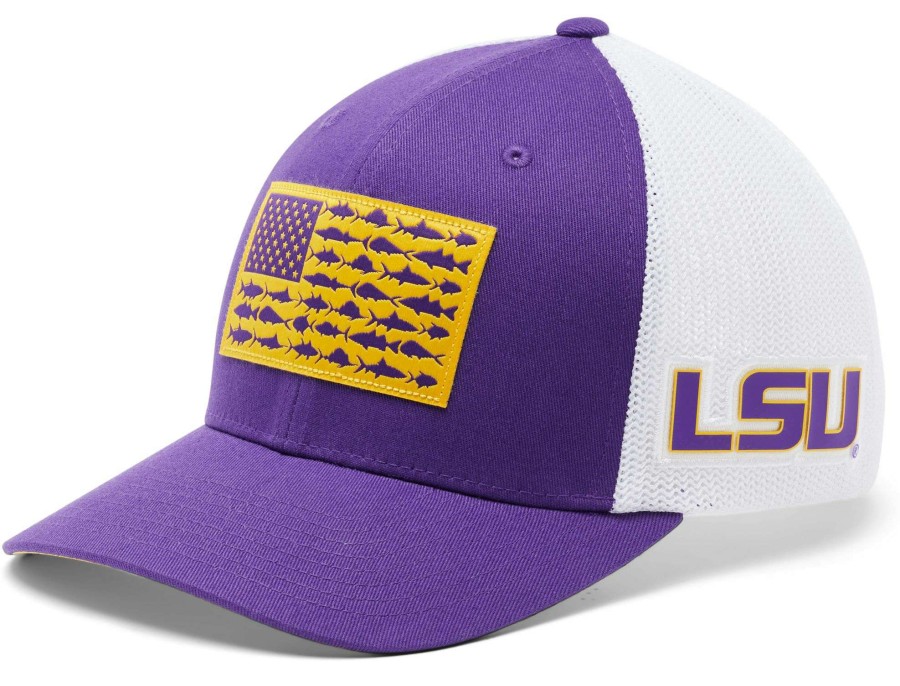 Hats * | Columbia Men'S Lsu Tigers Purple Pfg Flag Mesh Fitted Hat