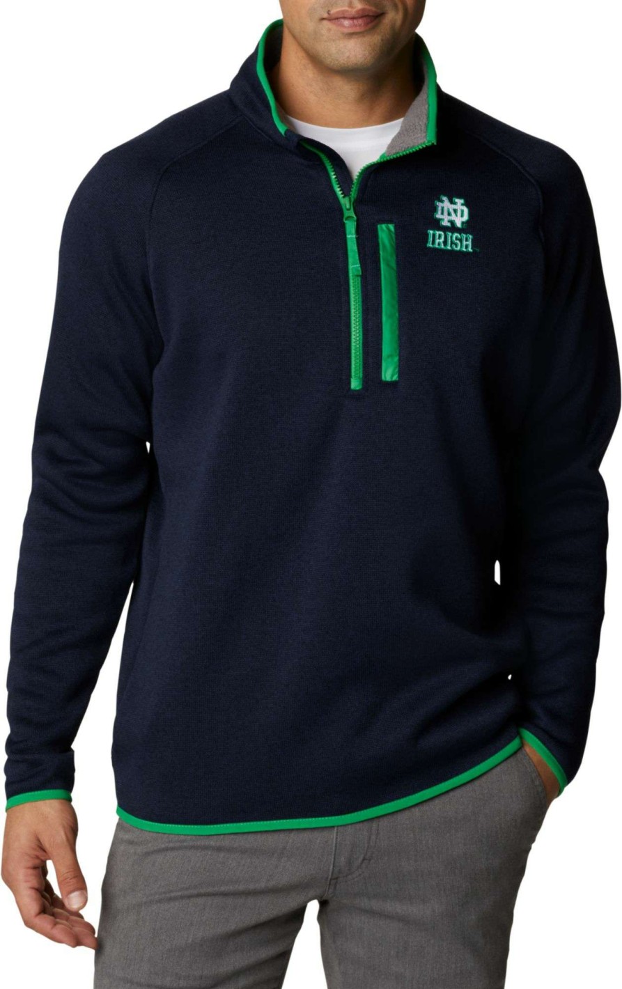 Jackets * | Columbia Men'S Notre Dame Fighting Irish Navy Clg Canyon Point Sweater Fleece 1/2 Zip