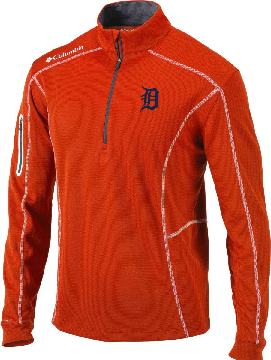 Jackets * | Columbia Men'S Detroit Tigers Orange Shotgun Quarter-Zip Shirt