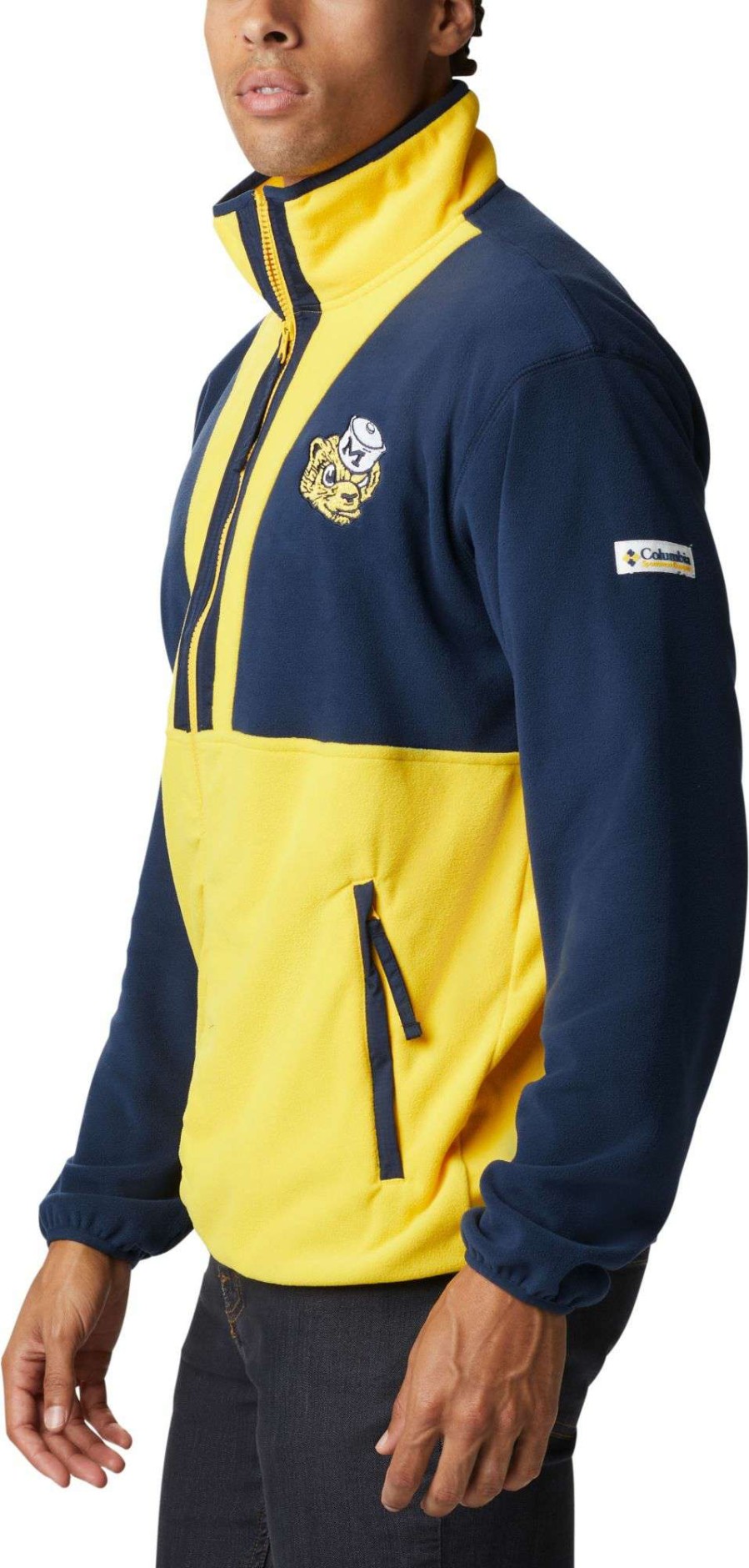 Jackets * | Columbia Men'S Michigan Wolverines Blue Back Bowl Full-Zip Fleece Jacket