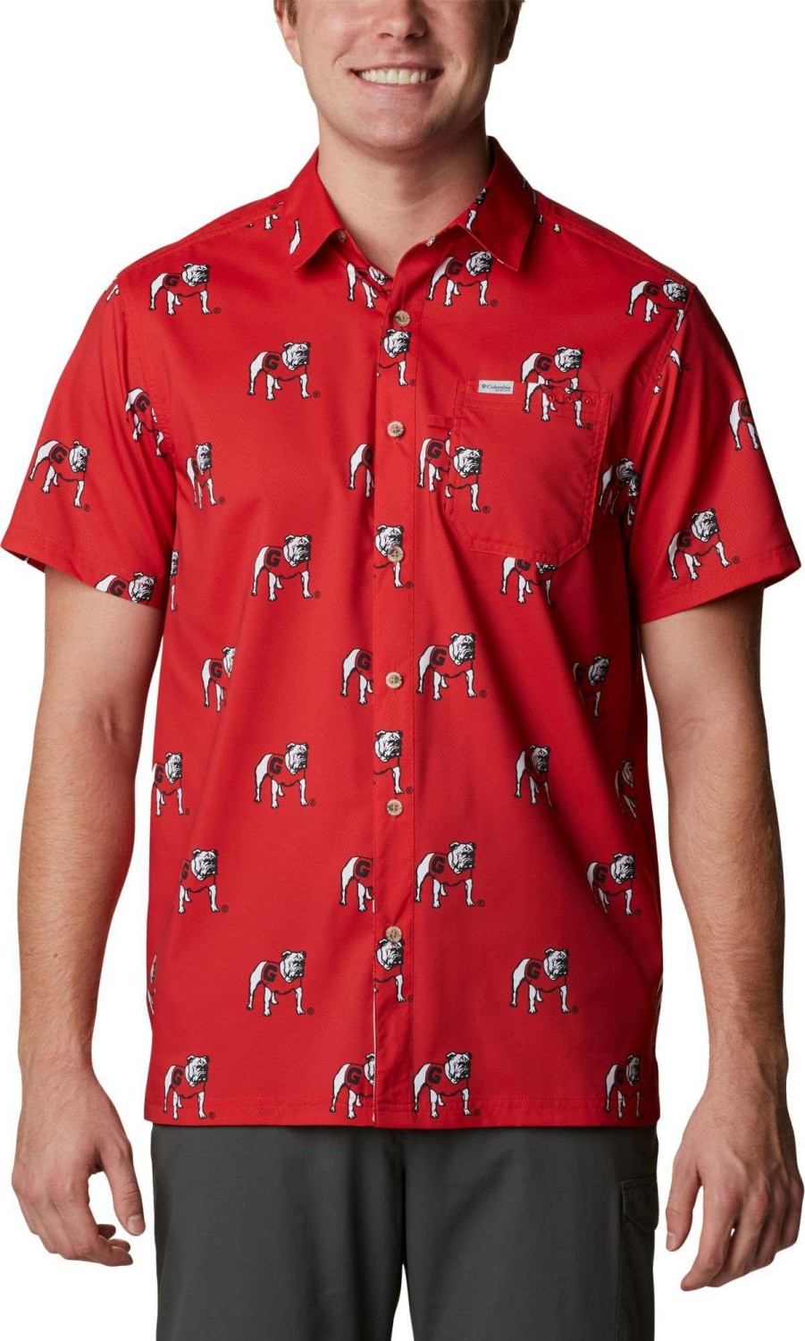 Shirts * | Columbia Men'S Georgia Bulldogs Red Super Slack Button Down Shirt